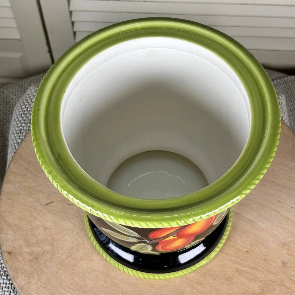 Certified International Black Hand Painted Peach Ceramic Canister April Cornell - Picture 2 of 6